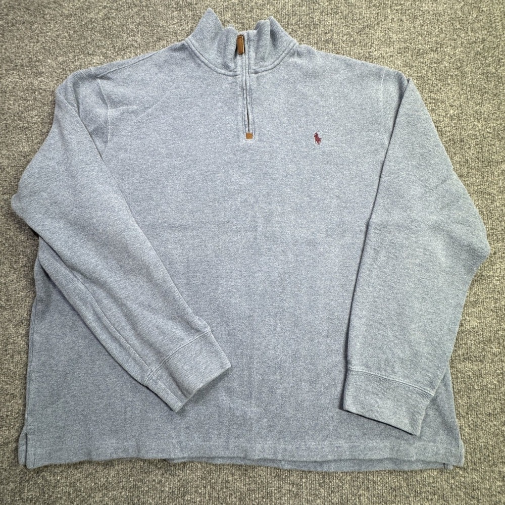 Polo Ralph Lauren Quarter‎ Zip Pullover Mens XXL Blue Cotton Sweater